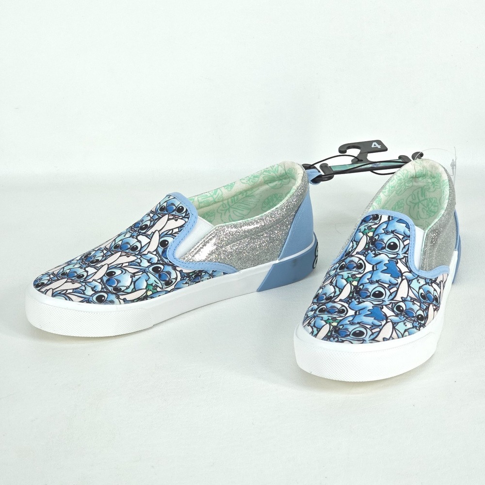 Disney Stitch Sneakers Girls 4 Slip-On All Over Print School Glitter Athleisure